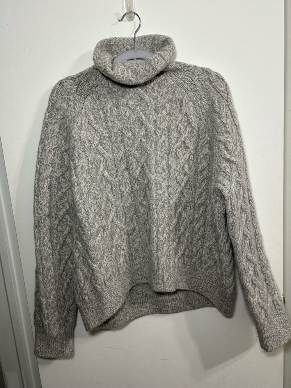 VINCE Merino Wool‎ Cashmere Cable Knit Sweater Heather Gray Mock Neck Classic